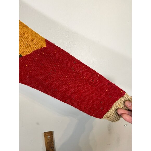 Retro Patchwork Knit Sweater M Red Colorful Festive Holiday Chic Western 80s - Picture 11 of 12